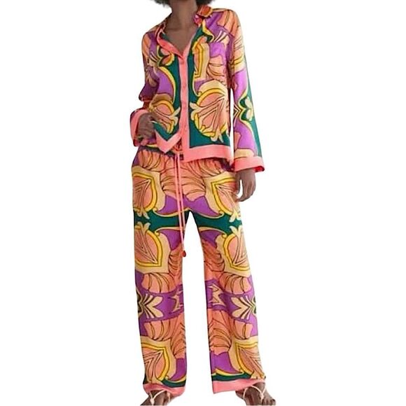 SALE 🔥 ZARA Shirt & Pants Set Geometric Print 2 Piece Matching Pant & Top - Picture 11 of 16